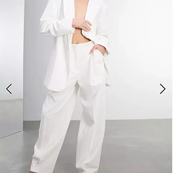 ASOS EDITION pleat front wide leg wedding pant in ivory - Picture 1 of 8